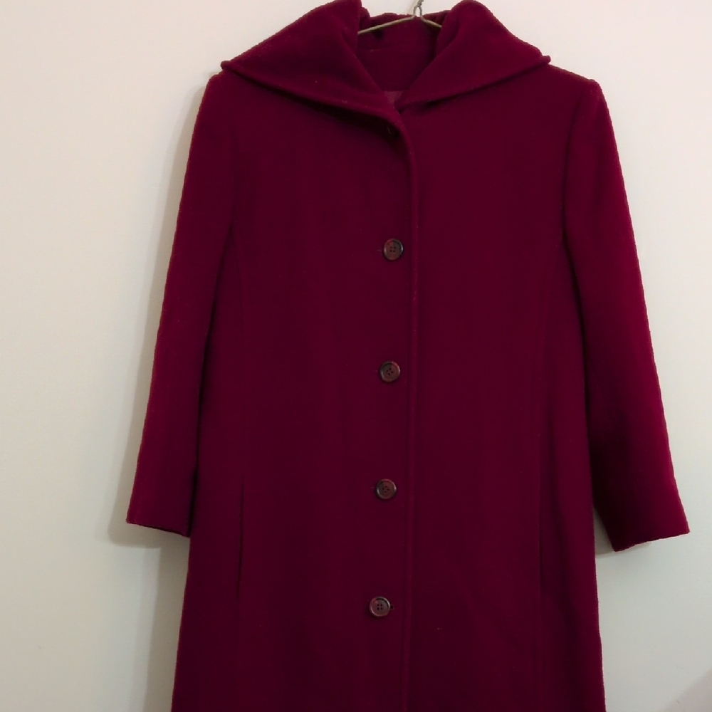Jones of NY Red Hooded Wool Midi Coat 2 Pockets Fully Lined Size M